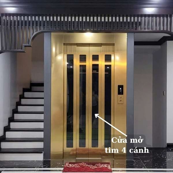 Mẫu cửa thang máy 4 cánh mở tim